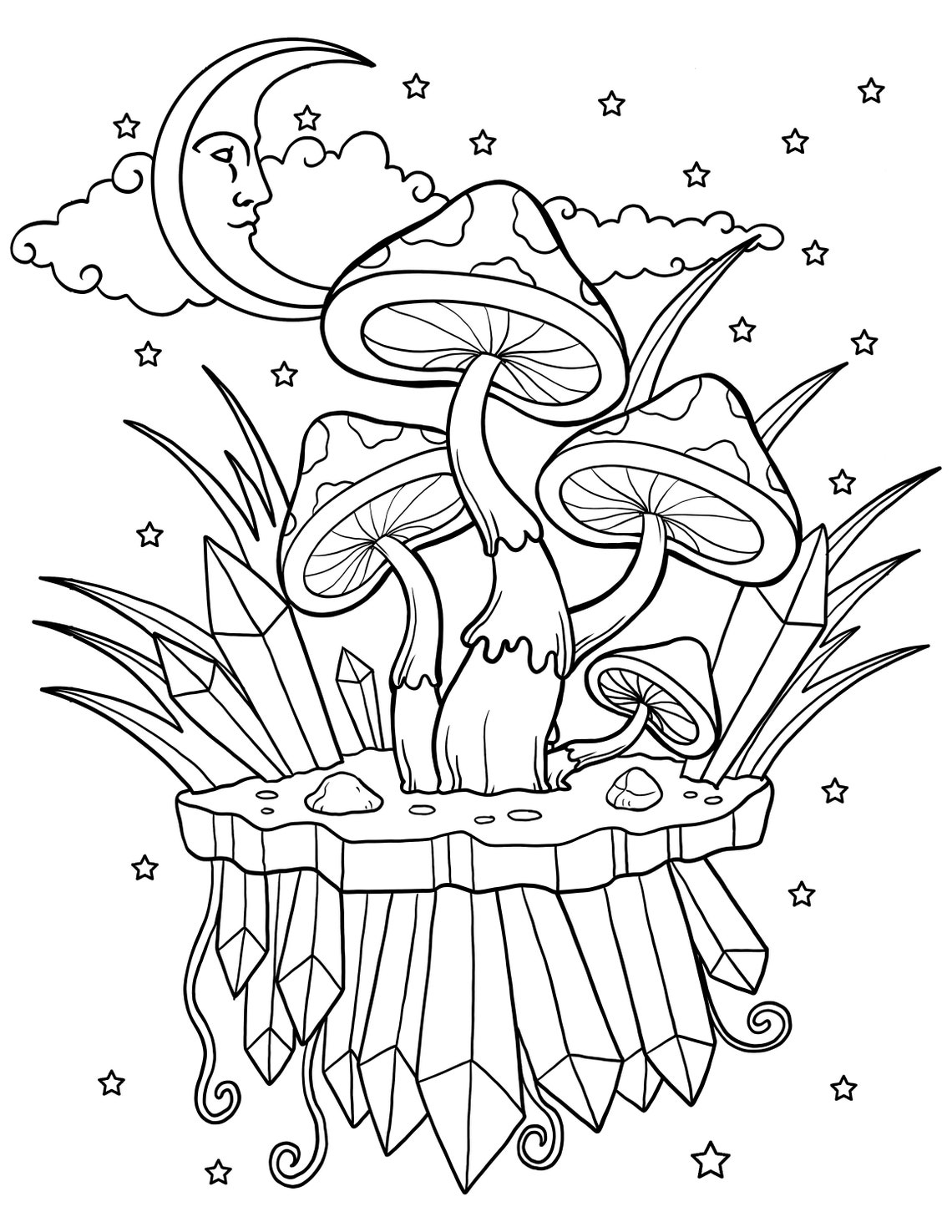 Mushroom and Crystals / Magic Mushroom Printable Coloring - Etsy