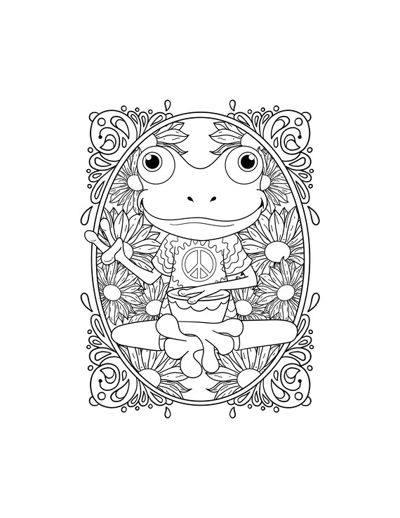 Peace Hand Sign Printable / Trippy Frog Coloring Page / - Etsy