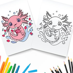 Cute Axolotl Coloring Page / Digital Download / Axolotls Kawaii Kids Printable