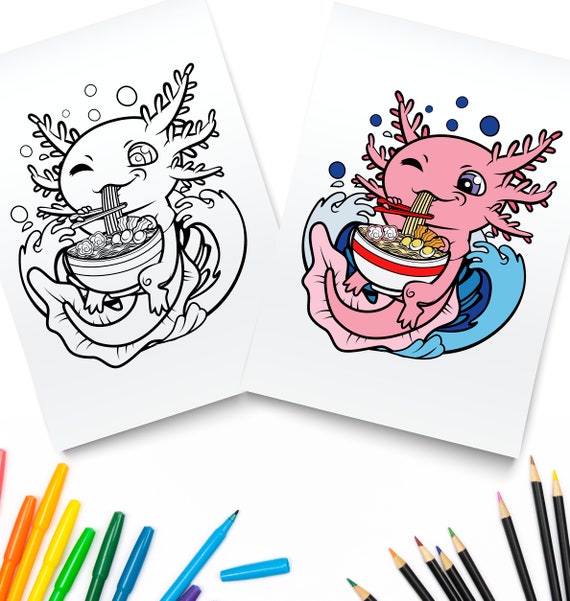 Cute Axolotl Ramen Coloring Page / Digital Download / Axolotls - Etsy