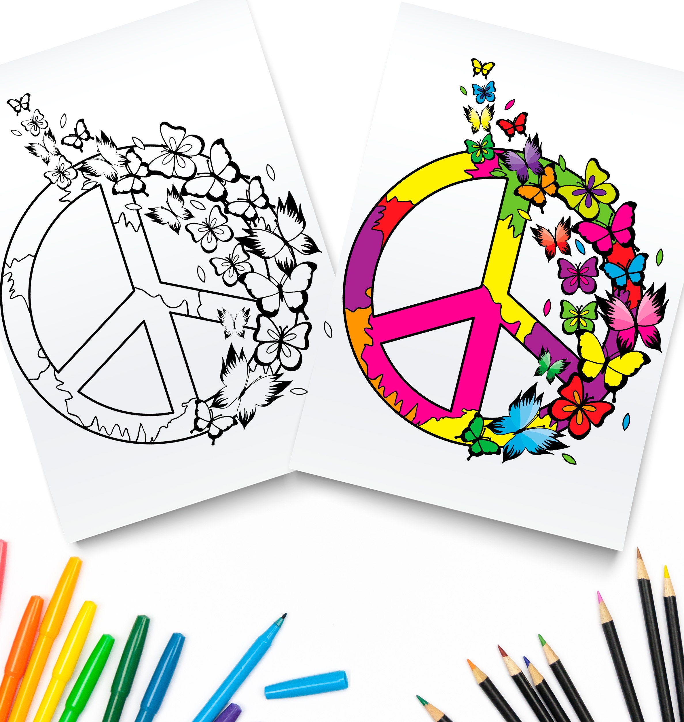 Printable Beautiful Butterfly Peace Hippie Symbol Digital Download 