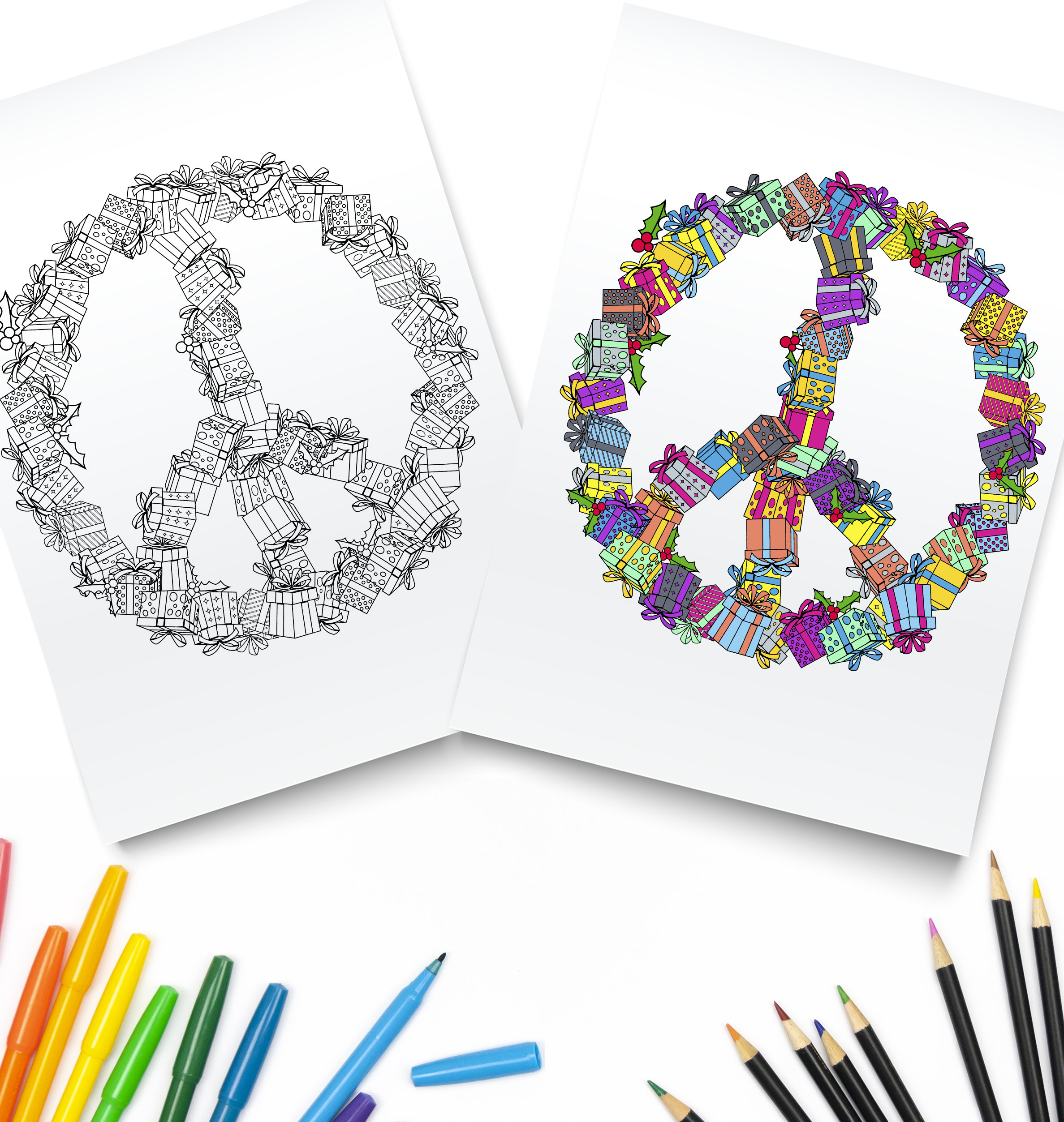 Peace Zeichen Printable PDF / Ausmalbilder Weihnachtsgeschenke