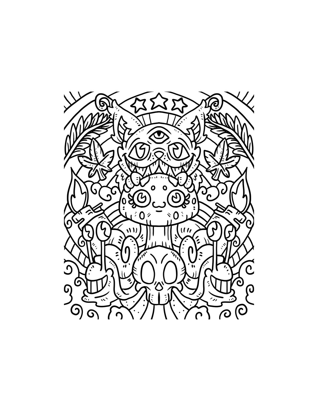 Cat Mushroom Coloring Page / Digital Download / Scary Cat Printable - Etsy