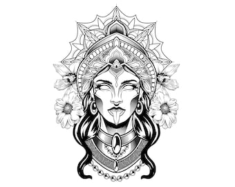 Printable Goddess Kali Art Coloring Page / Digital Download / Hindu Goddess Of Death PDF