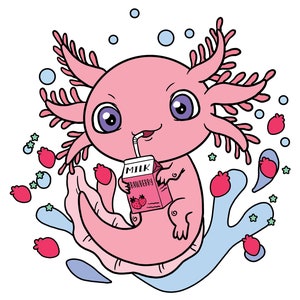 Cute Axolotl Coloring Page / Digital Download / Axolotls Kawaii Kids