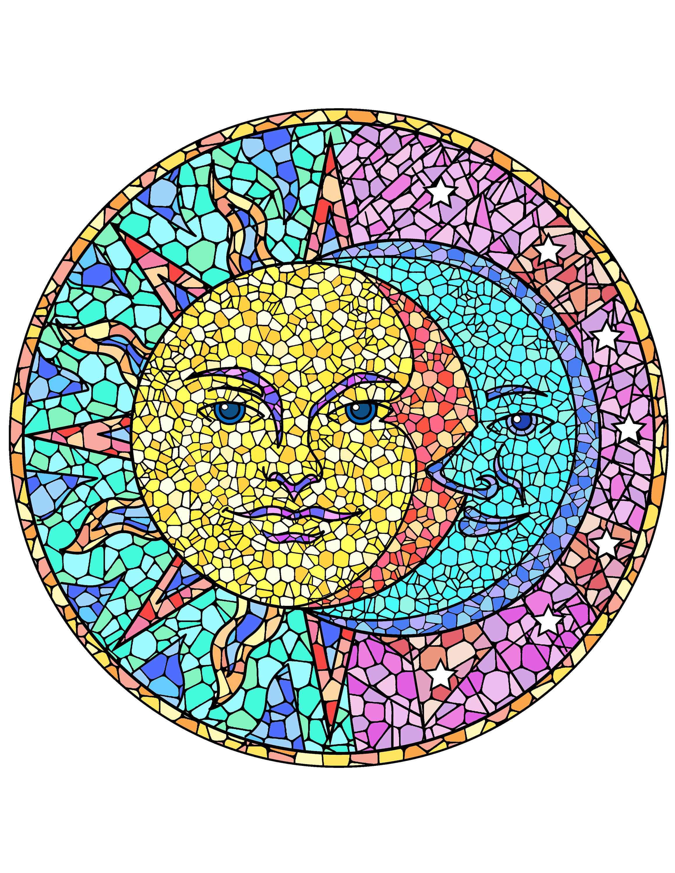 Sun and Moon Mosaic Printable / Mosaic Wall Art / Digital Download / Celestial Sun and Moon ...