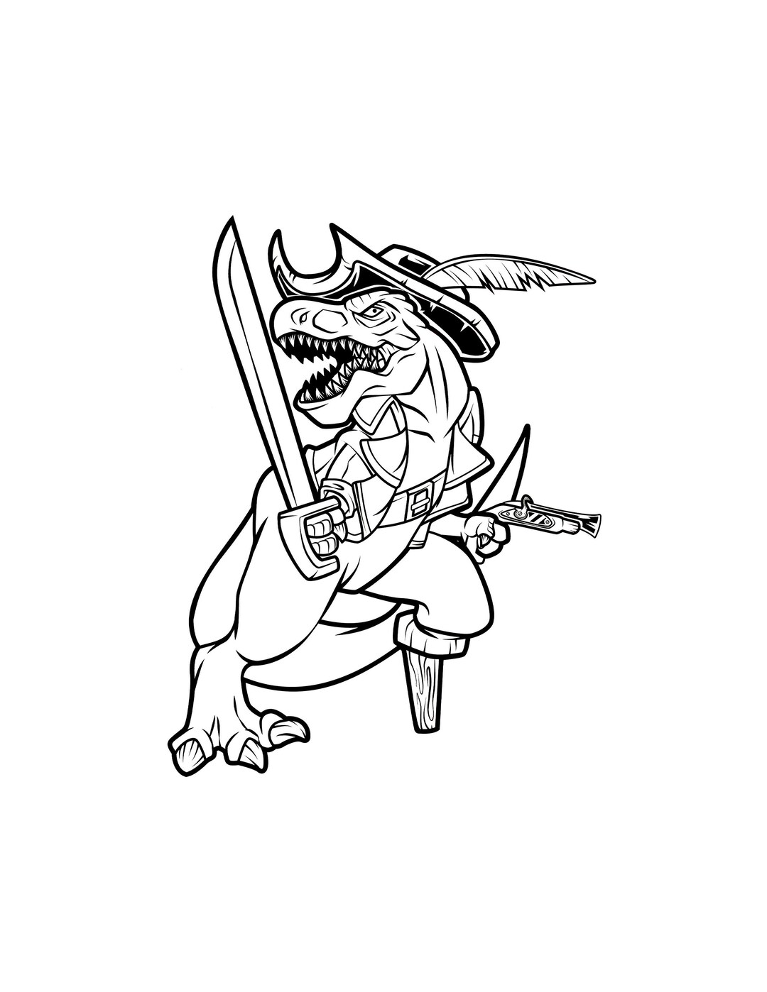 Printable Dinosaur Pirate / Digital Download / Funny Tyrannosaurus Halloween Coloring Page - Etsy