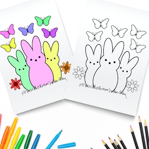 Easter Coloring Pages Printable / Easter Bunny / Digital Download / Peeps Coloring Page / Easter Activities / Easter Coloring Book image 1