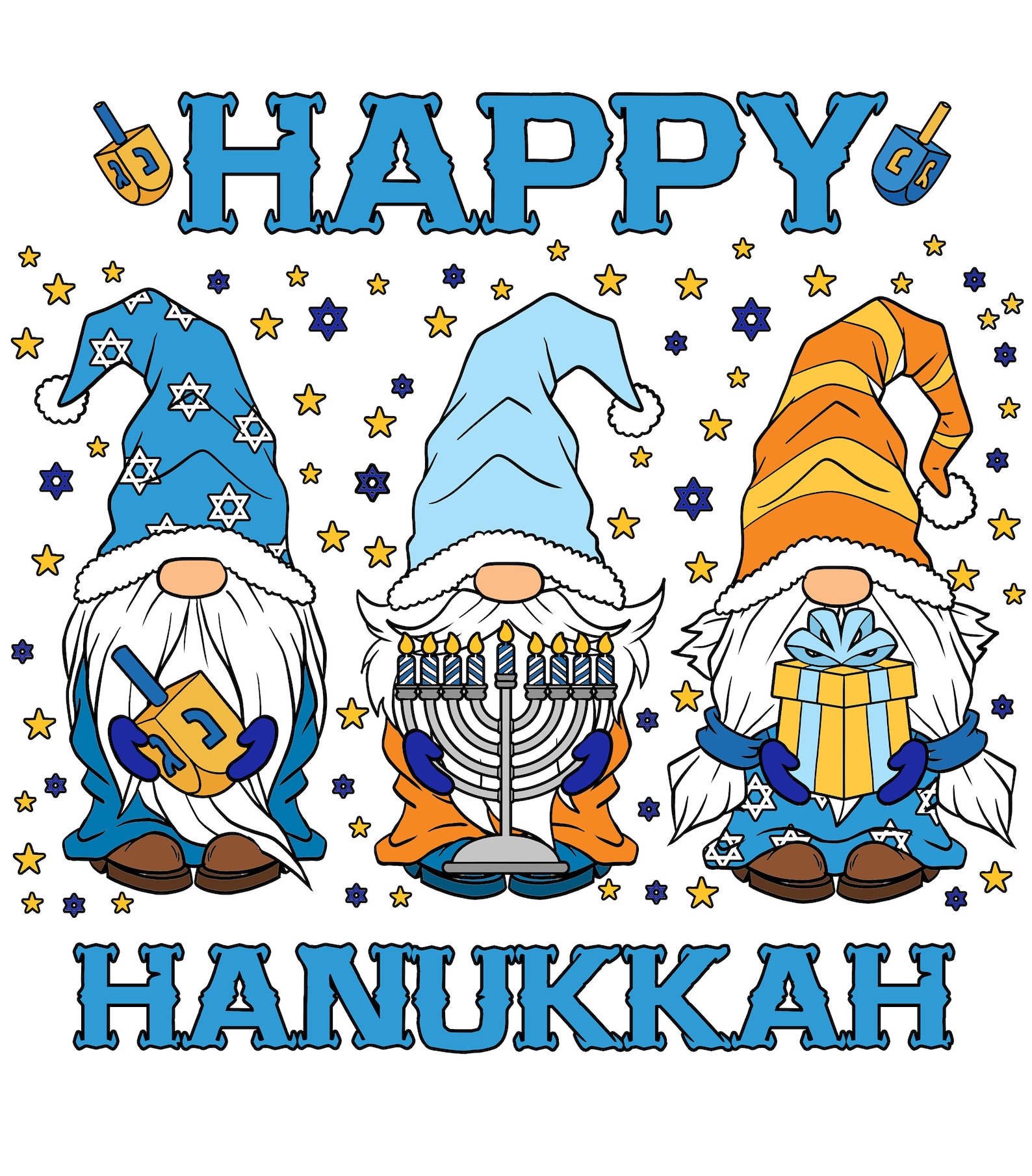 Printable Happy Hanukkah / Jewish Gnomes Art Print / Chanukah Digital