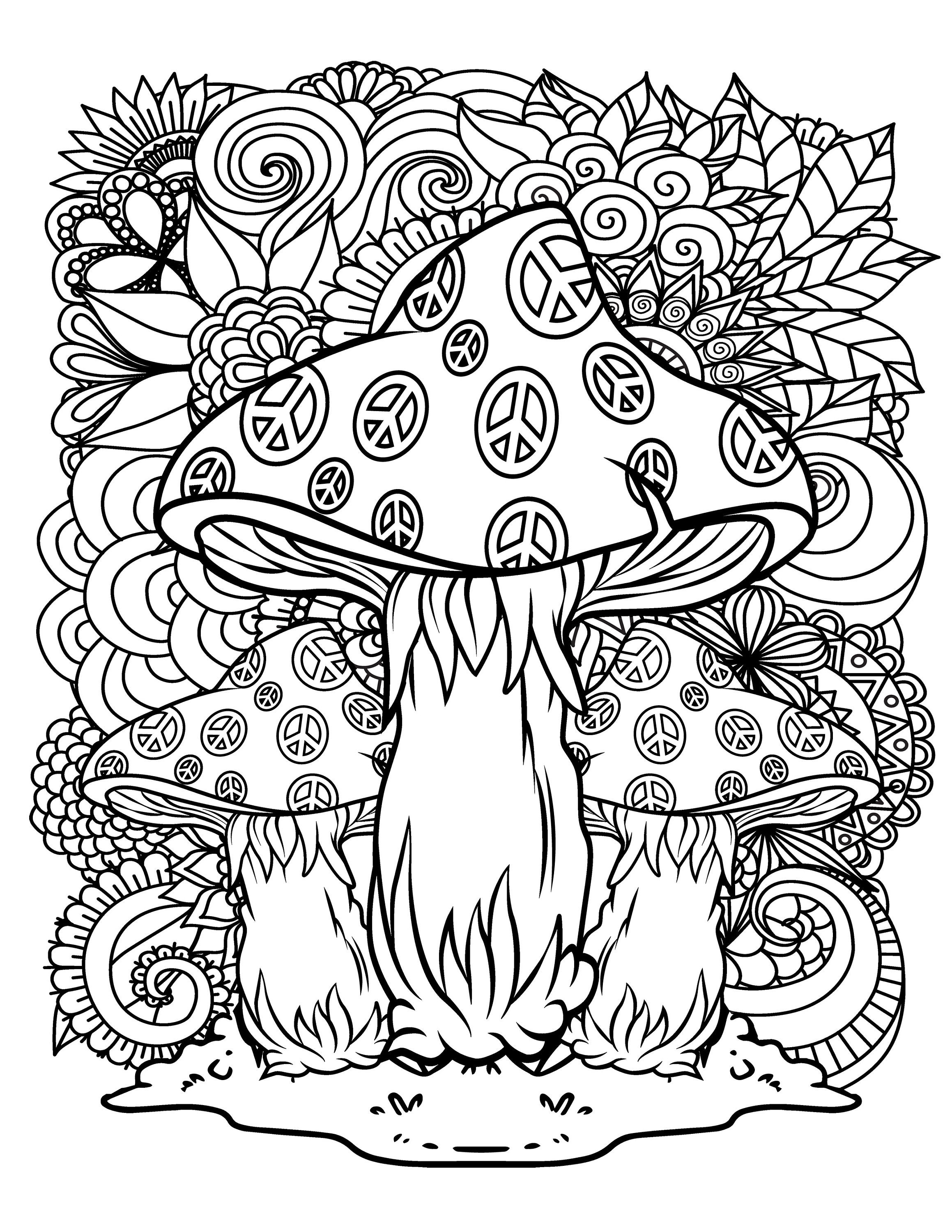 magic mushroom printable coloring pages / digital download
