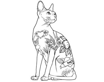 Funny Tattooed Cats Printable / Digital Download / Cat With Tats Coloring Page
