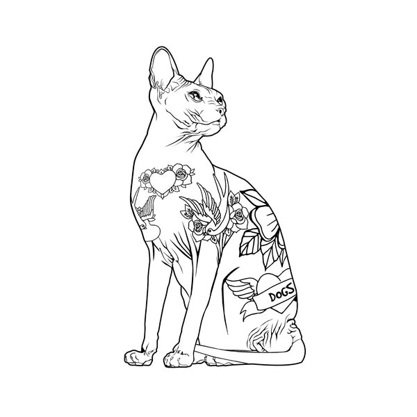 Funny Tattooed Cats Printable / Digital Download / Cat With Tats Coloring Page