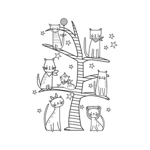 Printable Cats On Tree Branches / Digital Download / Cute Cats Coloring Page Animal Lover