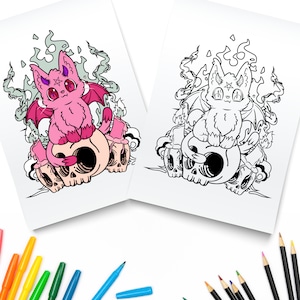 Pastel Goth Demon Cat / Pastel Goth Coloring Pages / Creepy Kawaii Printable / Digital PDF Download