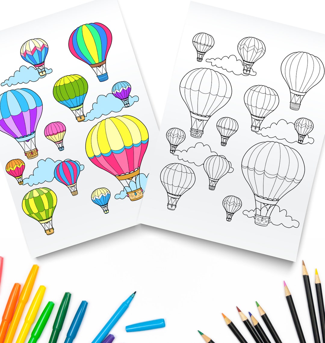 Printable Hot Air Balloon Coloring Page / Digital Download / Festival
