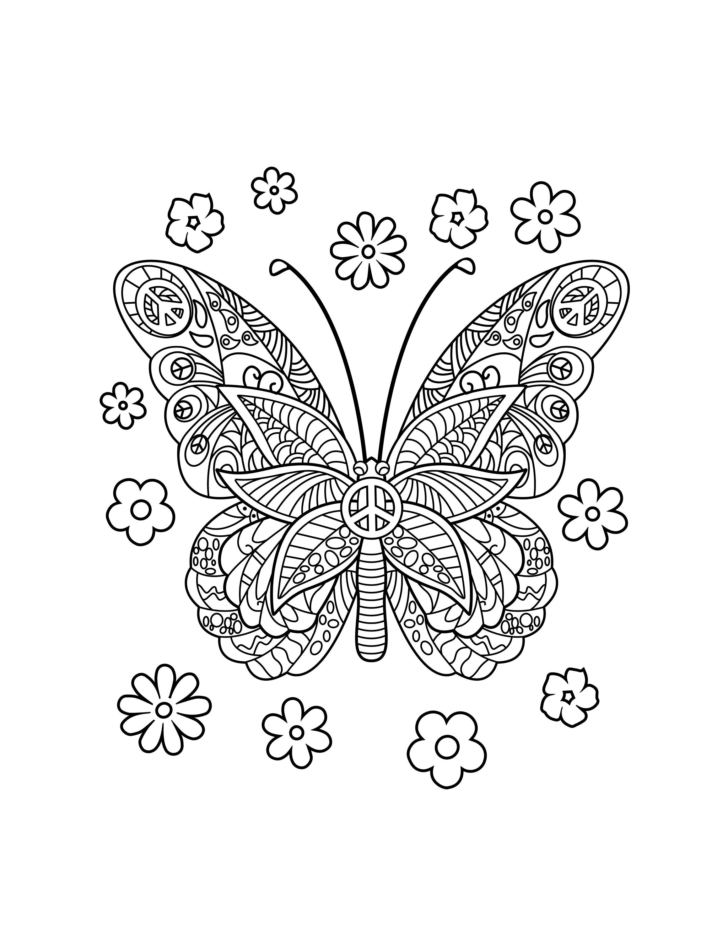 butterfly printable coloring page mandala pdf digital etsy