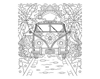 Druckbare Hippie Peace Love Van / Digital Download / Camper Van Art / Hippie Van Malseite