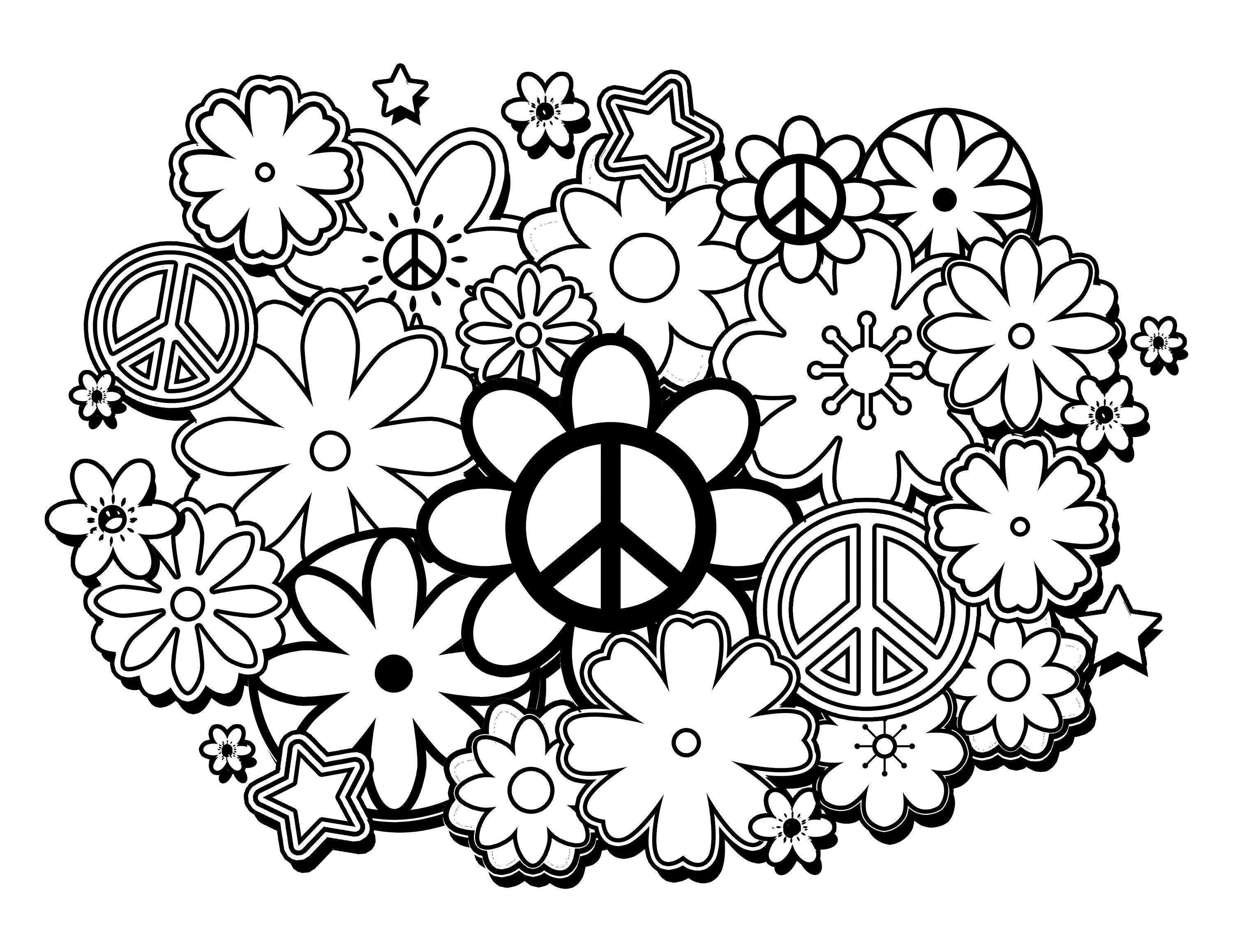 Printable Floral Peace Sign / Digital Download / Flower Art / Vintage