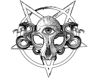 Printable Divination Skull / Magic Pentacle / Digital Download / Witchy Coloring Page