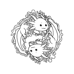 Axolotl Yinyang / Cute Axolotl Coloring Page / Digital Download / Axolotl Printable PDF
