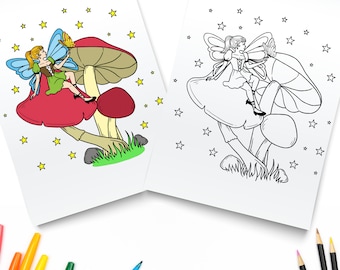 Fairycore Wydrukuj PDF / Kolorowanka Fantasy / Pobierz cyfrowo / Magiczne grzyby