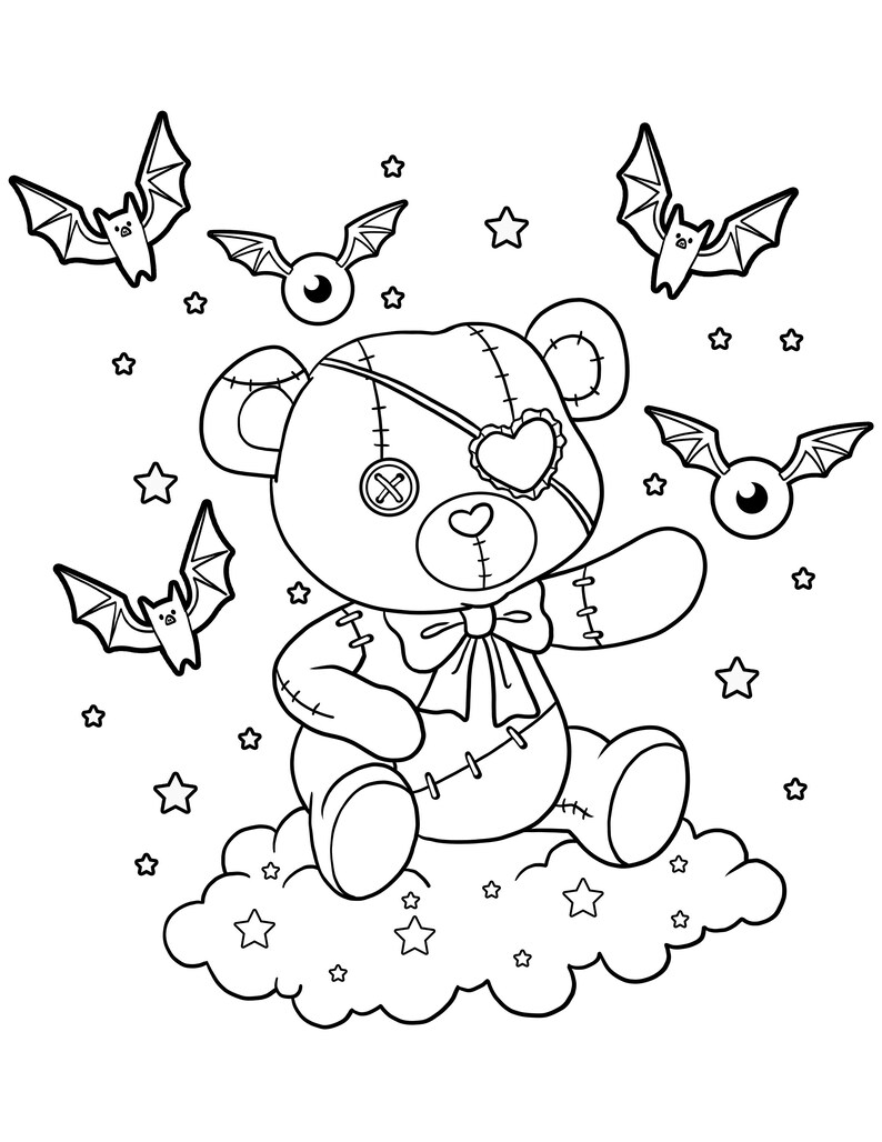 Scary Cute Teddy Bear / Pastel Goth Coloring Pages / Creepy Kawaii ...
