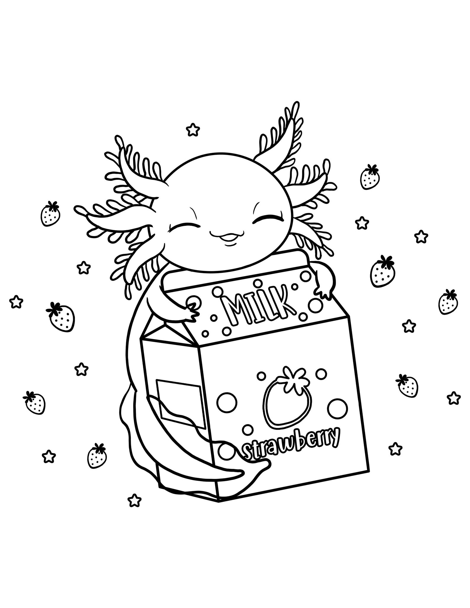 Cute Axolotl Coloring Page / Digital Download / Axolotls Kawaii Kids