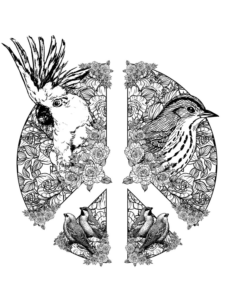 Printable Bird Peace / Peace Sign Coloring Page / Digital - Etsy