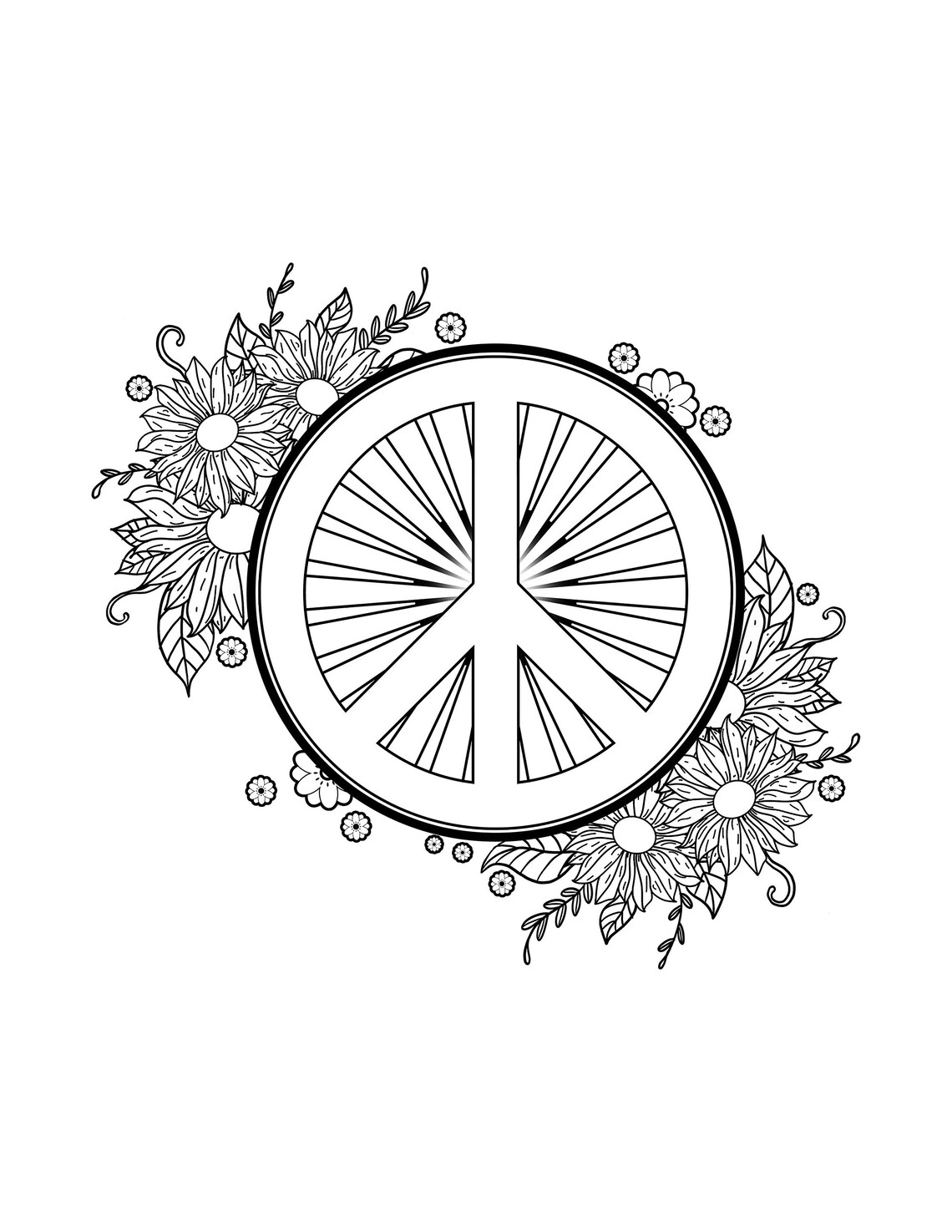 Printable Retro Peace Flowers / Digital Download / Flower Art Etsy