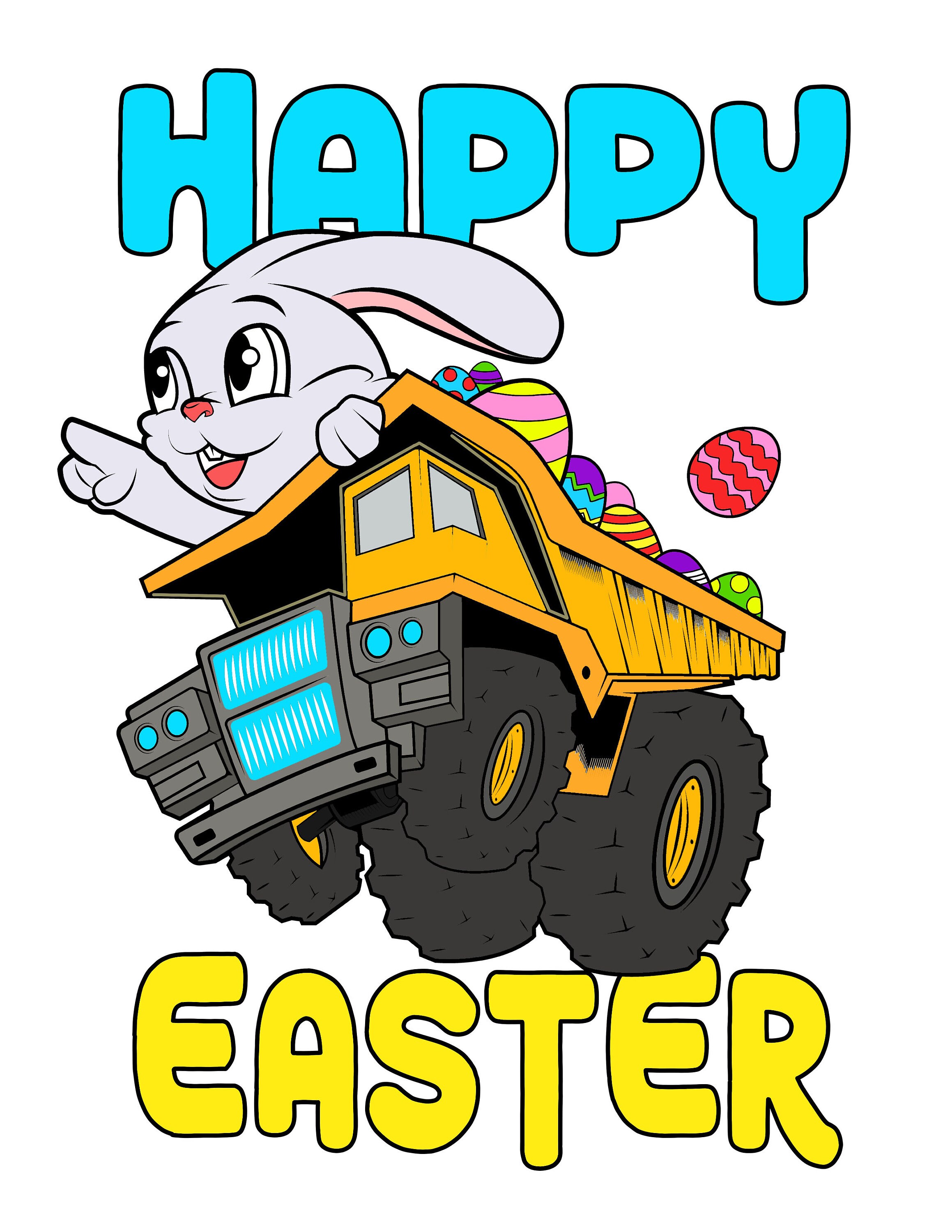 Happy Easter Coloring Pages Printable / Easter Truck Bunny / - Etsy