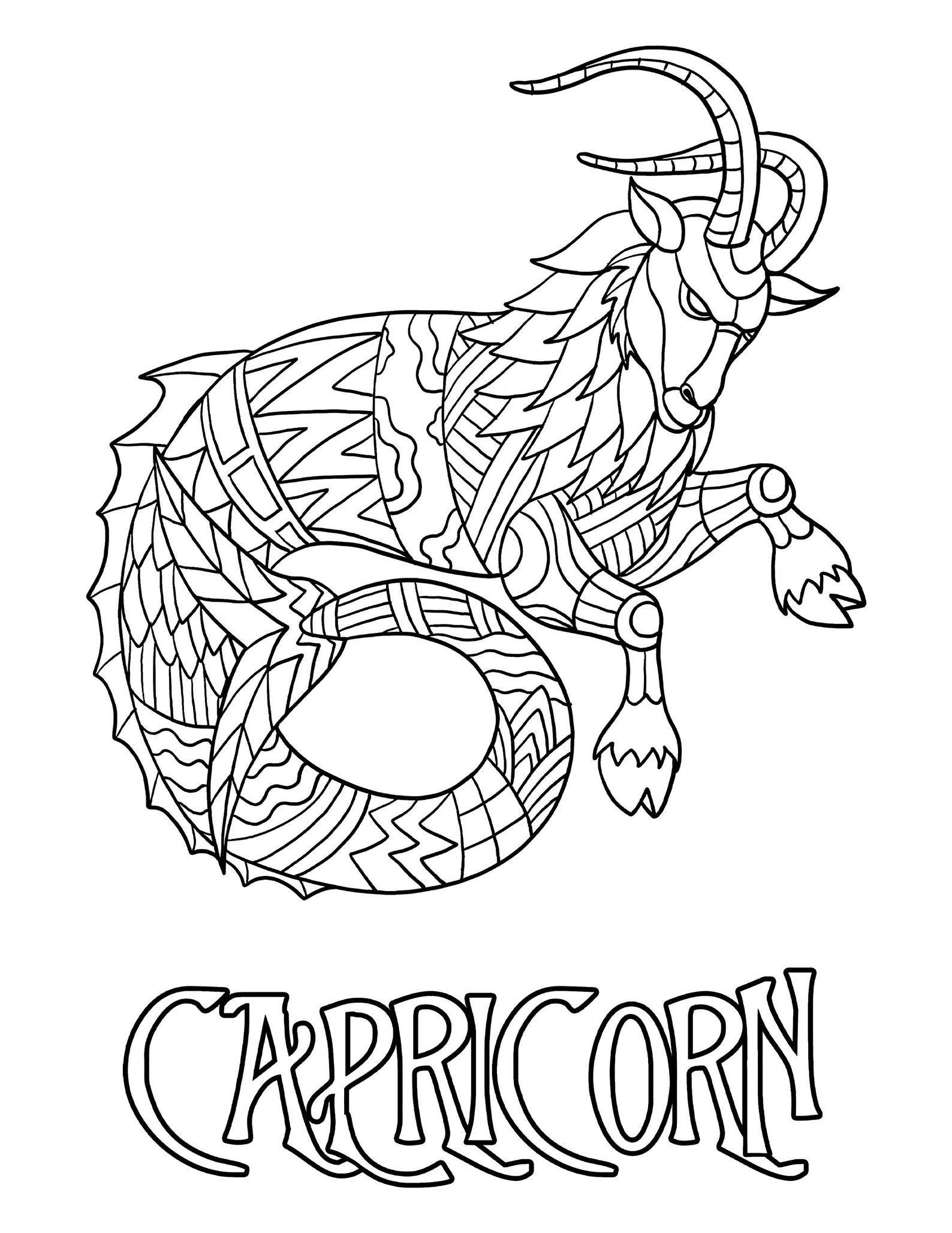 Capricorn Coloring Page / Digital Download / Printable Astrological