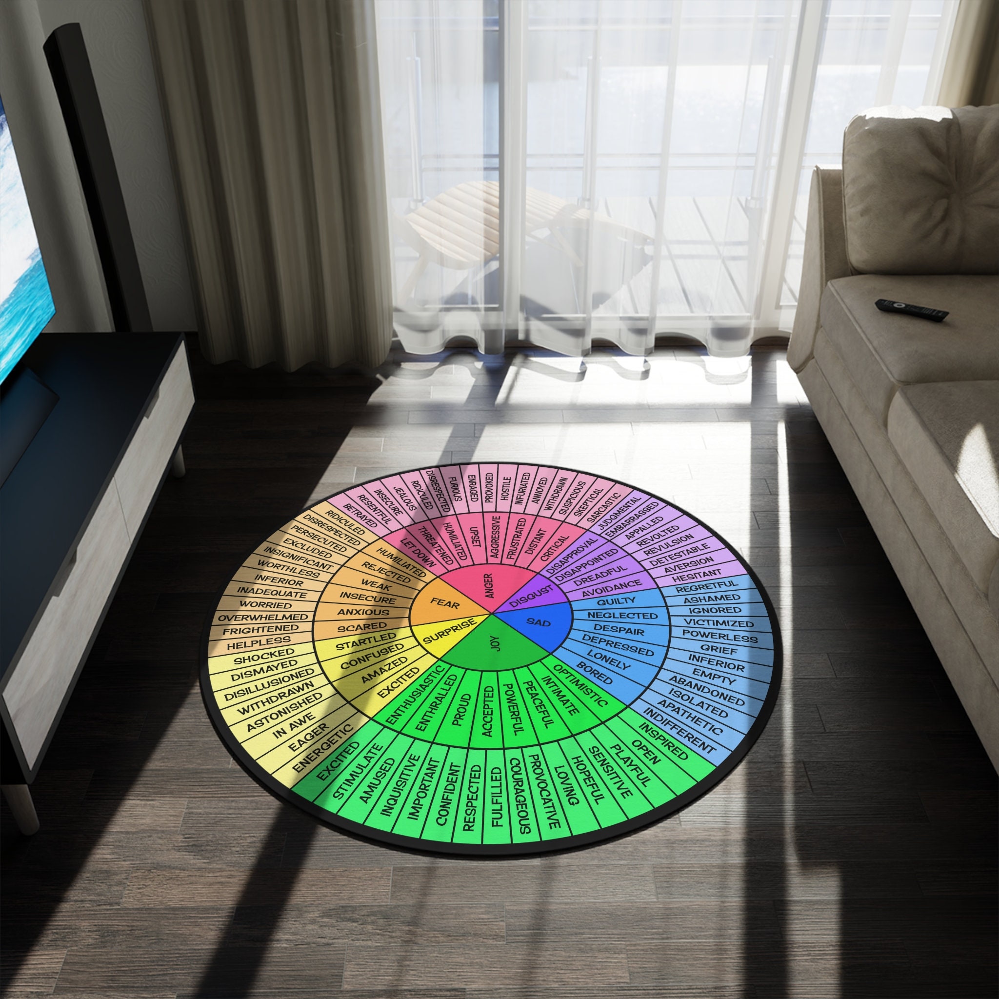 Feelings Wheel Rug 5 Ft / Emotions Wheel Round Floor Mat / Therapy Tool ...