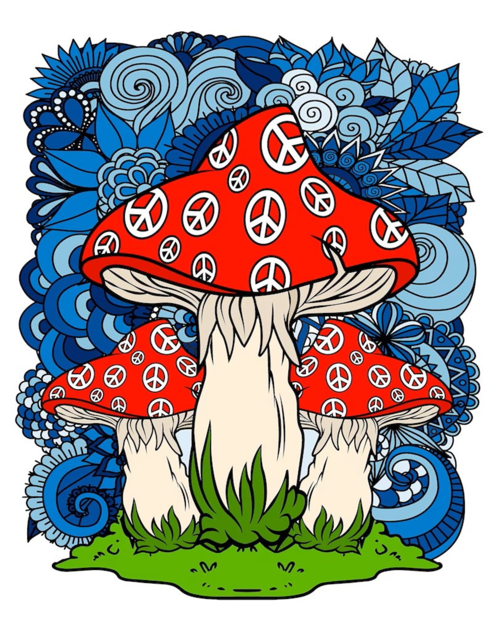 Stoner Trippy Coloring Pages / Digital Download / Magic Mushrooms