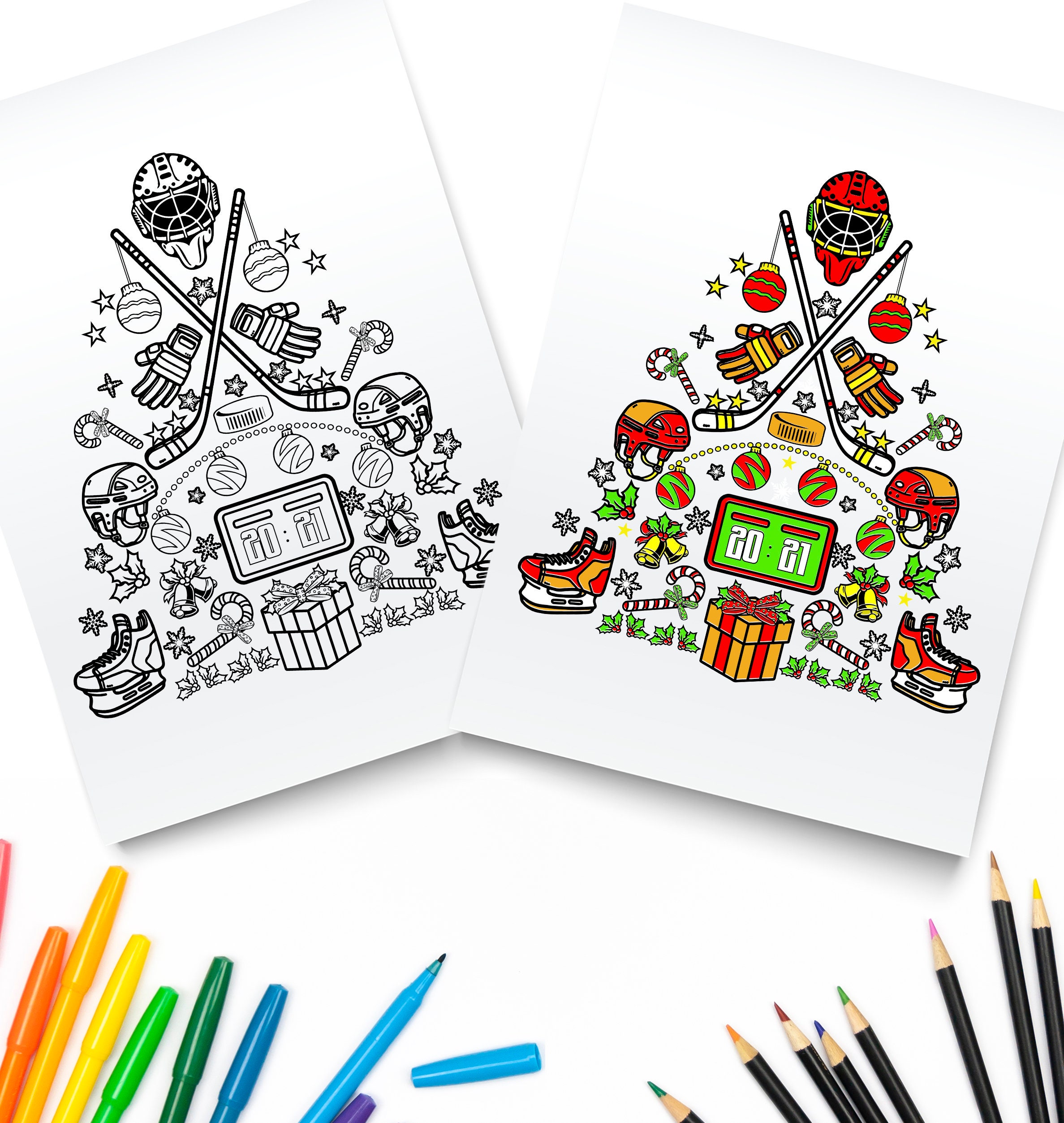 Printable Hockey Christmas Tree / Digital Download / Christmas Coloring ...