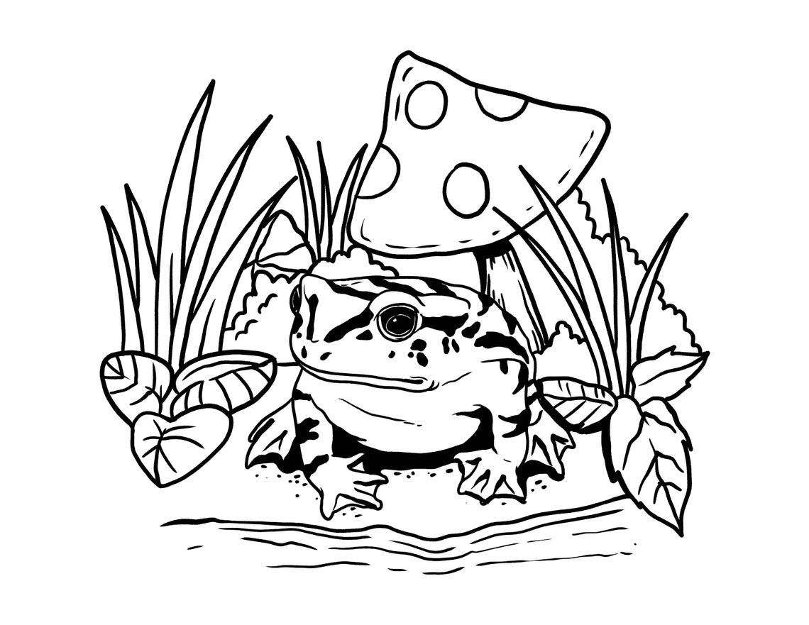 Printable Mushroom and Frog Coloring Page / Frogs Lovers / Digital ...