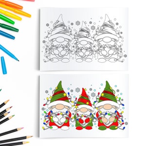 Christmas Gnomes Coloring Page / Digital Download / Xmas Gnome Print PDF / Downloadable Art / Gnome Lover