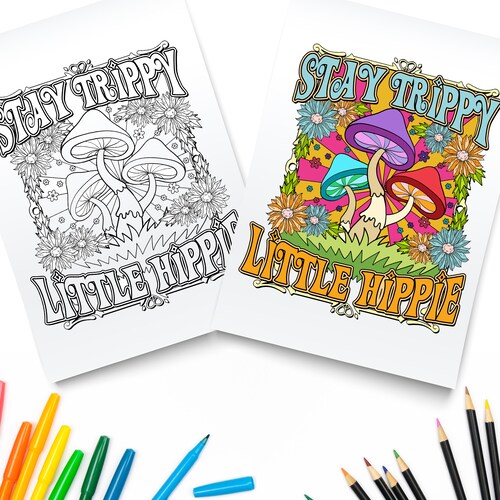 Trippy Mushrooms Stoner Coloring Pages PDF Printable - Etsy