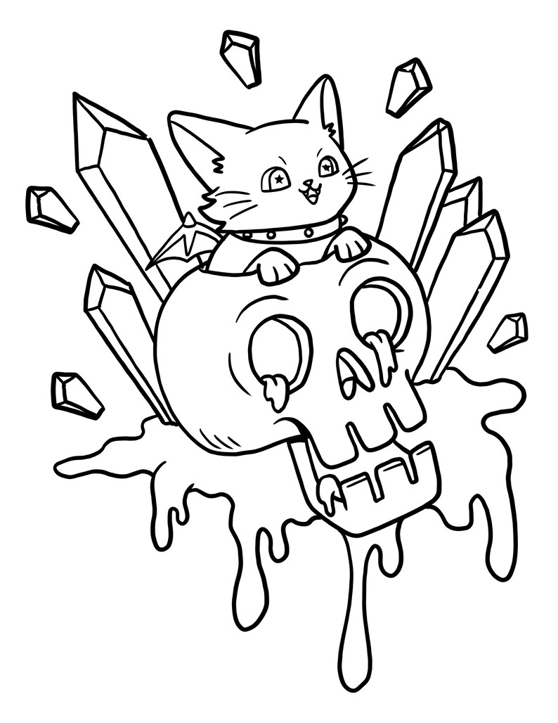Pastel Goth Demon Cat / Pastel Goth Coloring Pages / Creepy Kawaii Printable / Digital PDF