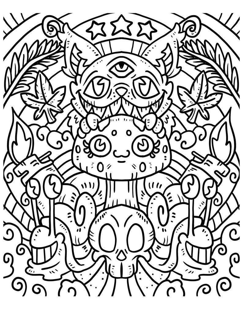 Cat Mushroom Coloring Page / Digital Download / Scary Cat Printable - Etsy