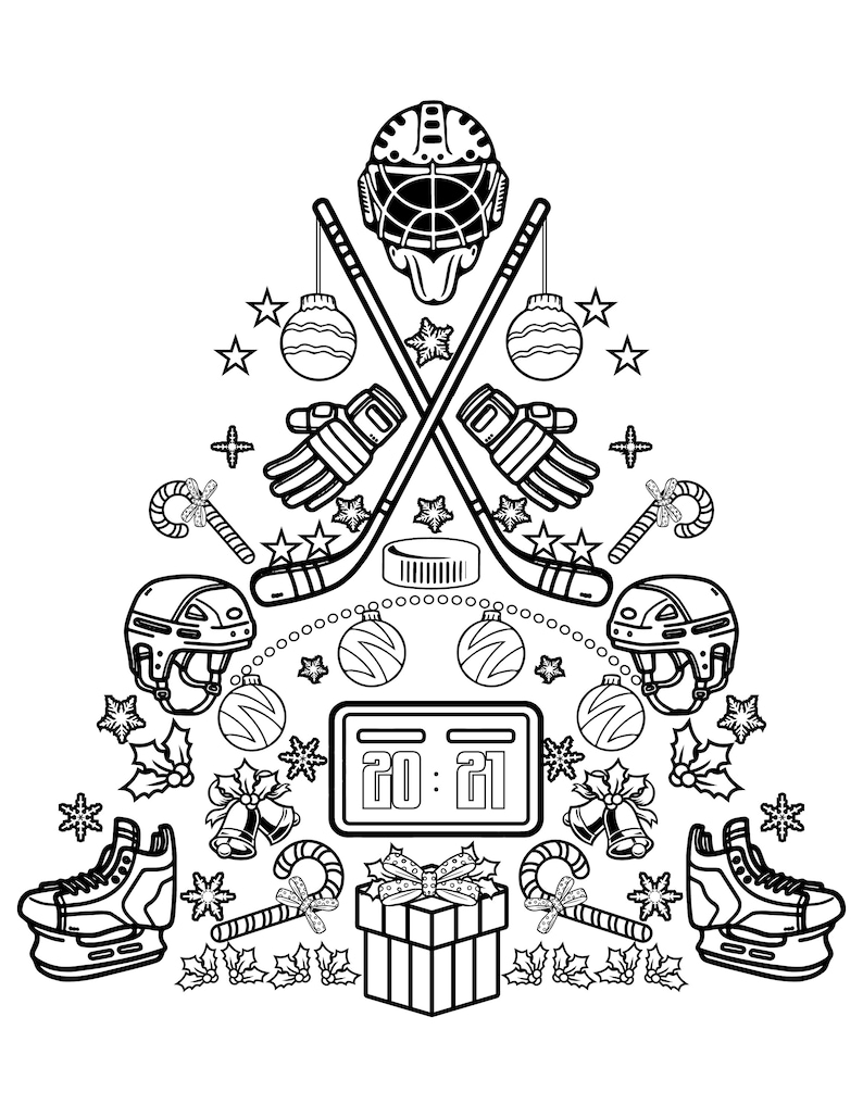 Printable Hockey Christmas Tree / Digital Download / Christmas Coloring ...