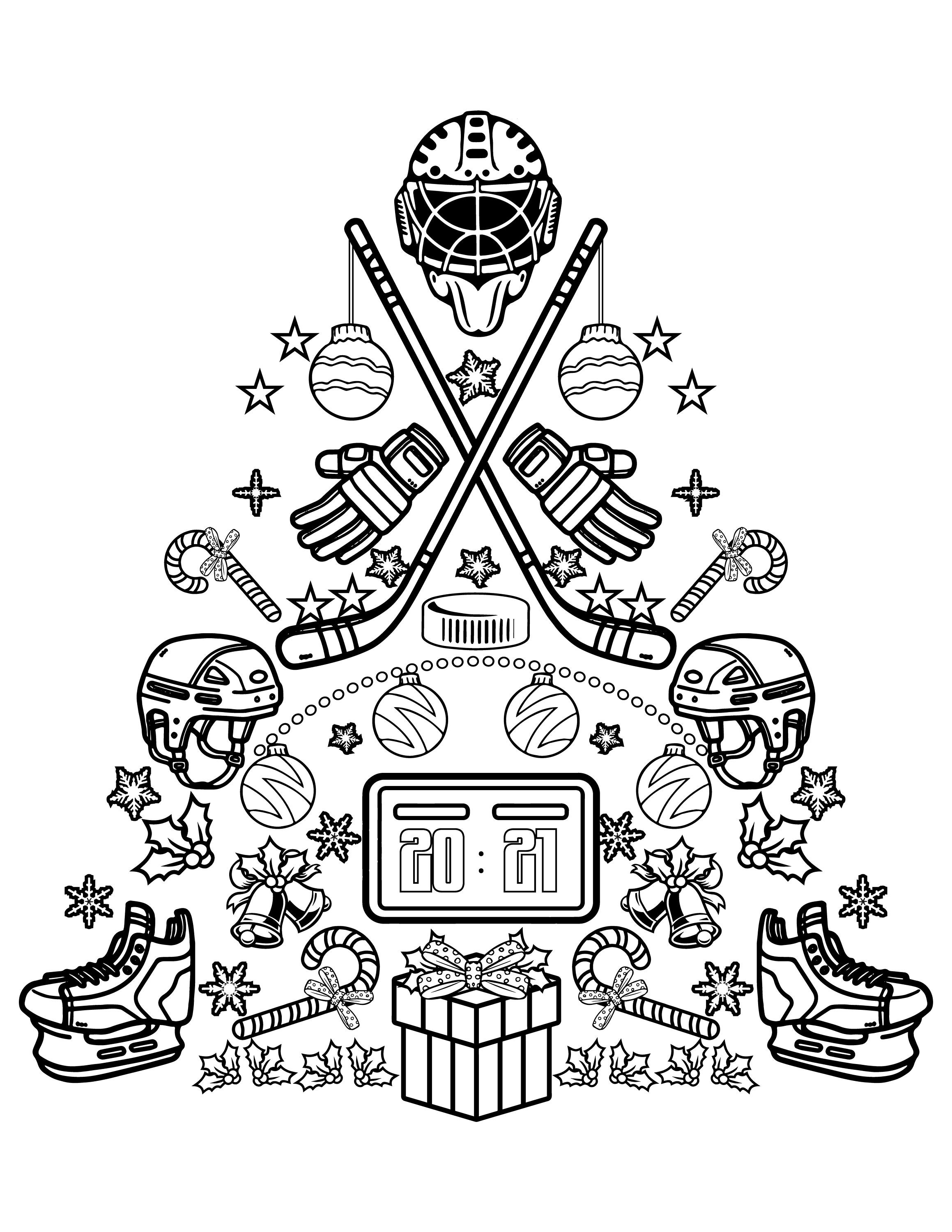 Printable Hockey Christmas Tree / Digital Download / Christmas Coloring Page / Hockey Lovers ...