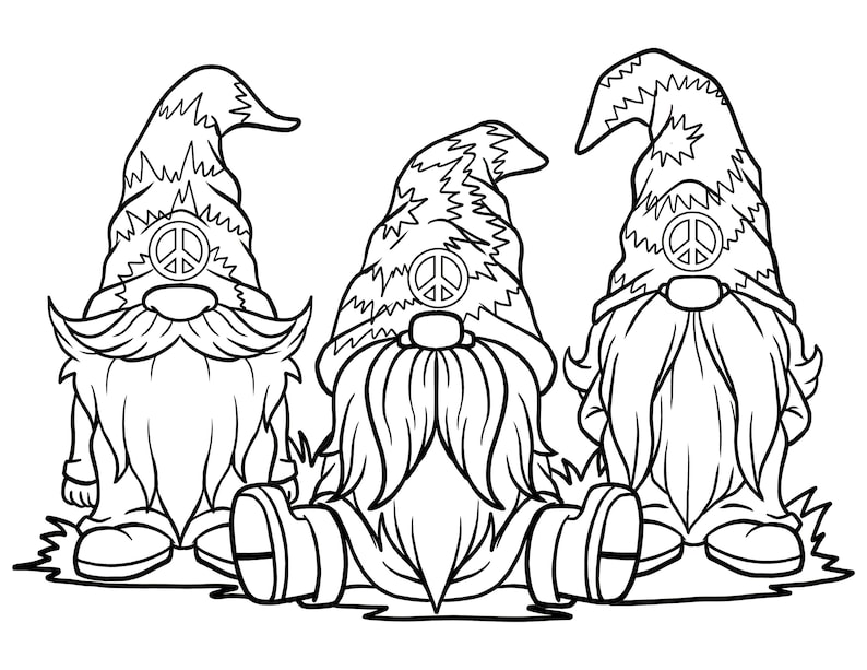 Printable Gnomes Peace Sign / Digital Download / Hippie Gnome Coloring Printable Gnomes Peace Sign / Digital Download / Hippie Gnome Coloring