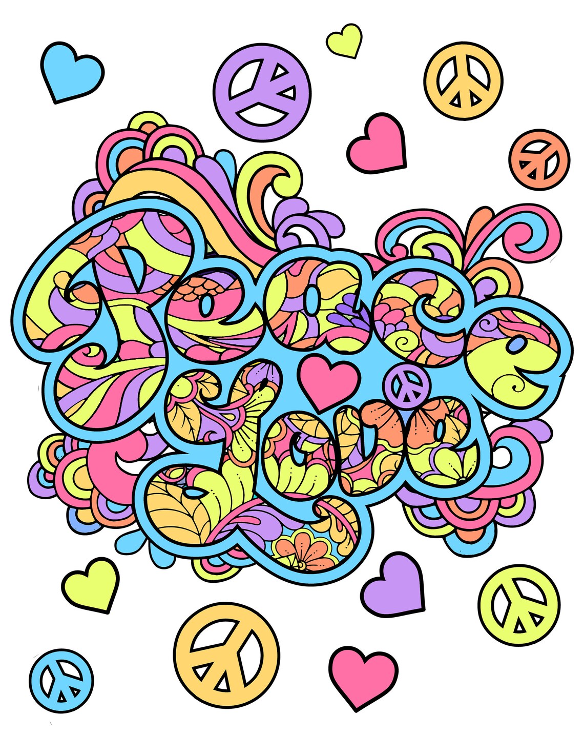 Peace Love Printable Coloring Pages / Digital Download / - Etsy