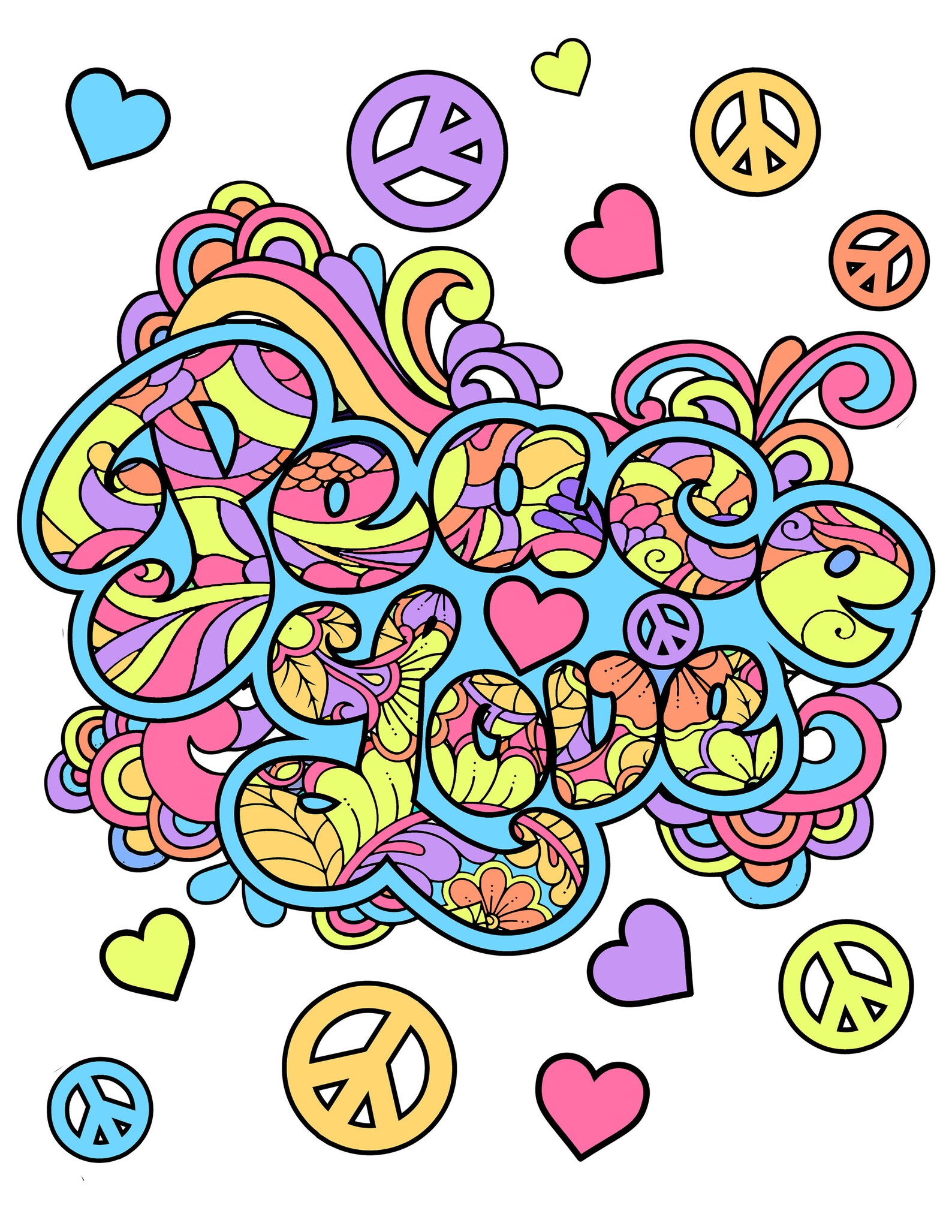 Peace Love Printable Coloring Pages / Digital Download / Etsy