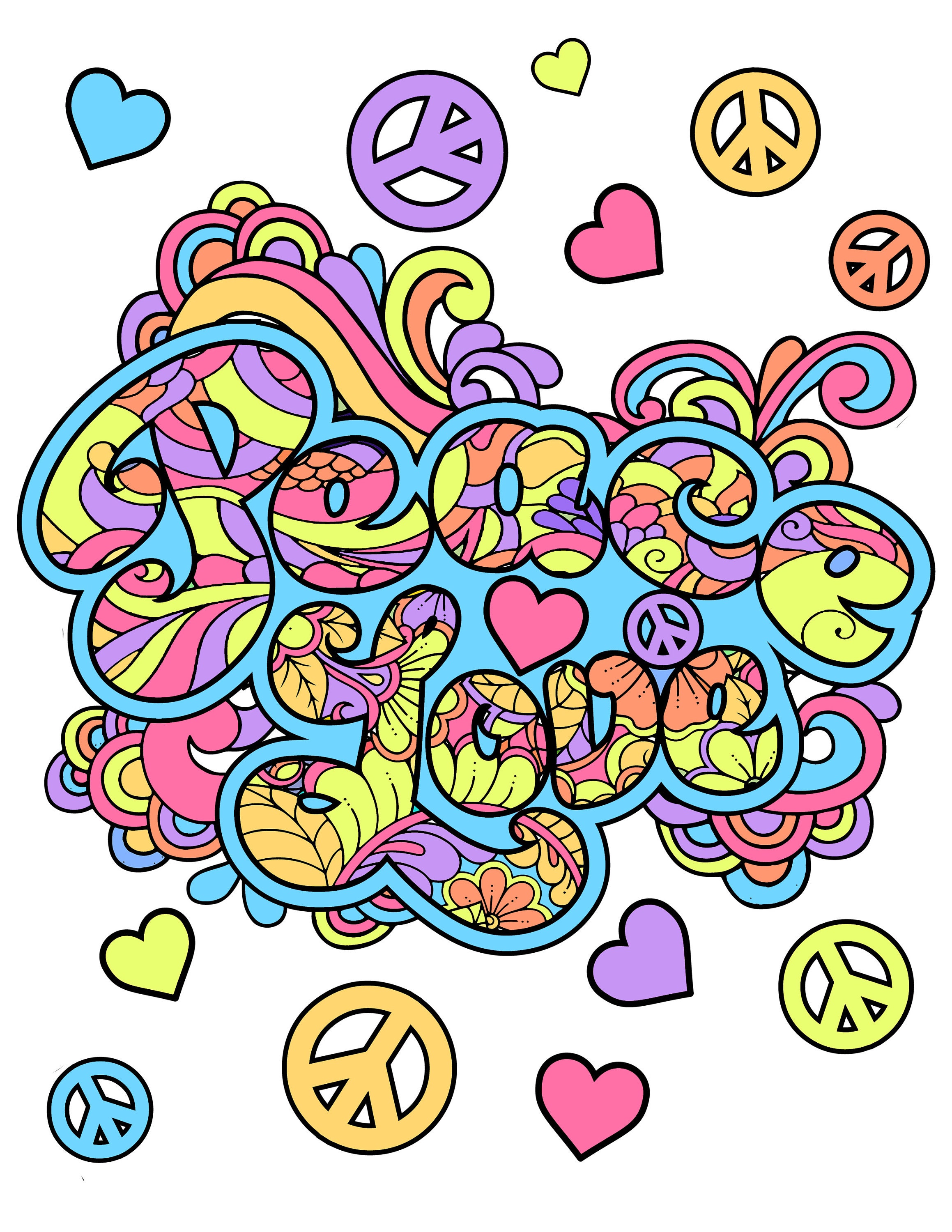 Peace Love Printable Coloring Pages / Digital Download / - Etsy