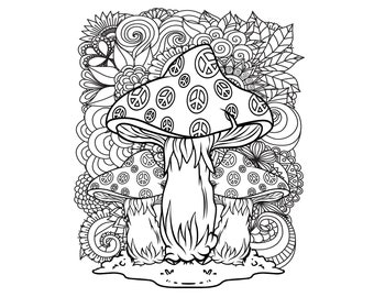 Magic Mushroom Printable Coloring Pages / Digital Download / Trippy Coloring Book