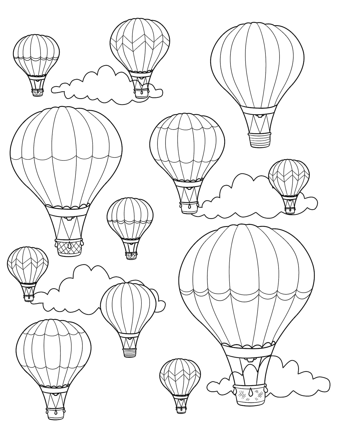 Printable Hot Air Balloon Coloring Page / Digital Download / Festival