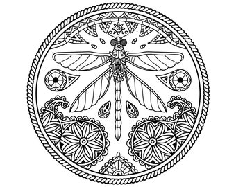 Pagina da colorare stampabile Mandala Dragonfly / Download digitale / Bella libellula
