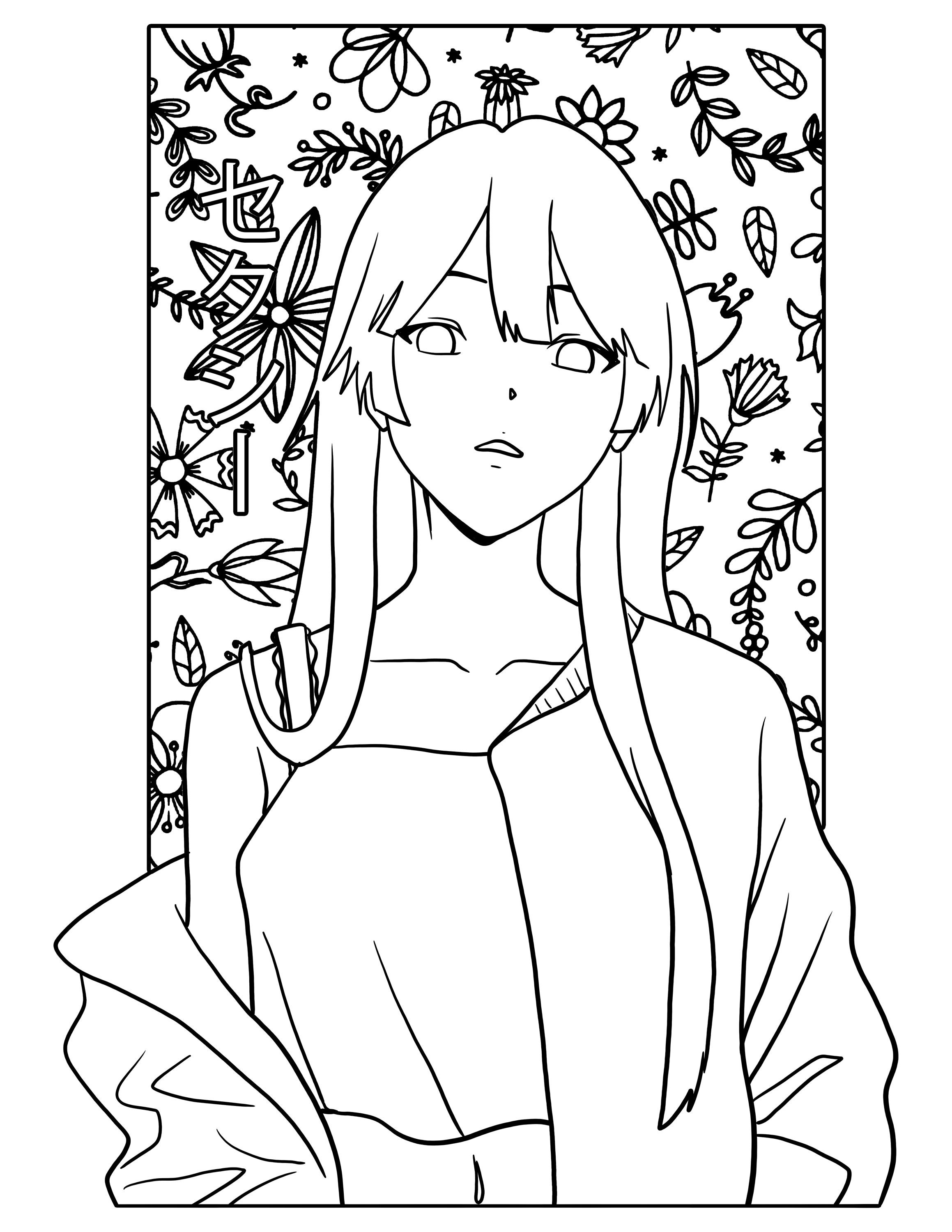 Sexy Anime Coloring Page Digital Download Manga Girl Anime Printable ...