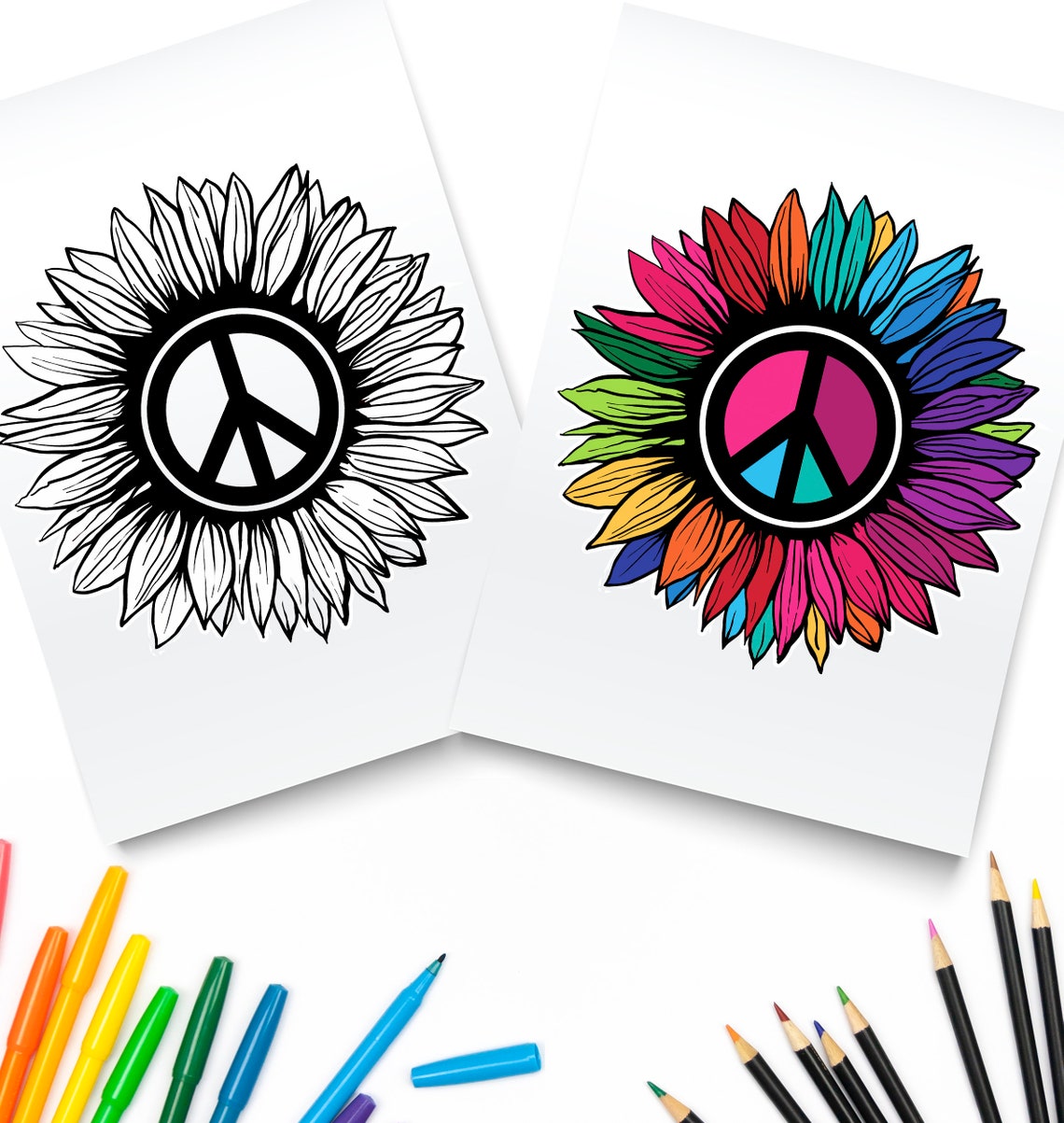 Printable Sunflower Peace Sign / Digital Download / Flower Art Etsy